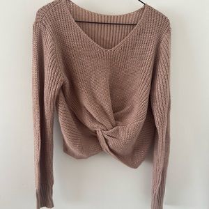 Cropped mauve knot front sweater